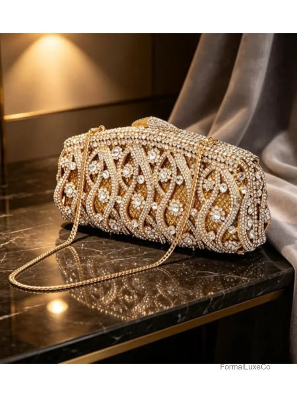 Luxury Hollow-Out Crystal Minaudiere Clutch Fits iPhone 14 Gala Evening Bag